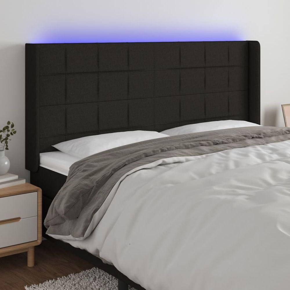 Vidaxl Čelo postele s LED čierne 183x16x118/128 cm látka